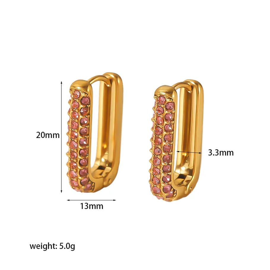 1 paire de boucles d&#39;oreilles rectangulaires en acier inoxydable plaqué or 18 carats avec perles de diamant élégantes et simples pour bijoux pour femmes à porter au quotidien Image2